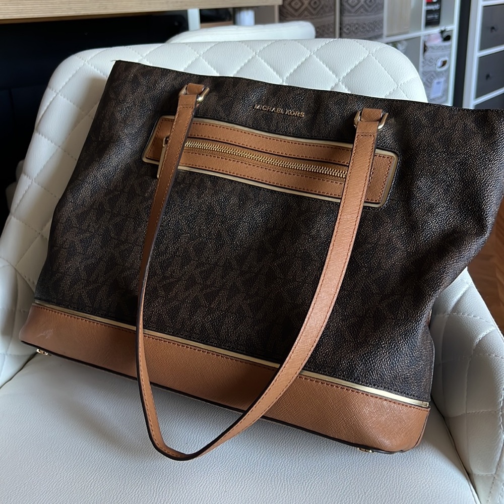 Michael Kors Logo Shoulder Bag / Tote,  Khaki/Brown